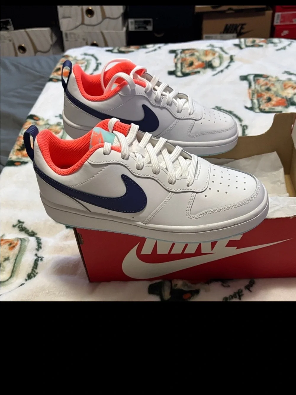 Nike Kids White Sneakers with Pink Lining and Purple Swoosh